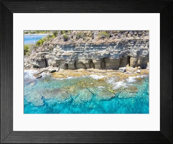 Framed Print : White limestone cliffs Pillar of Hercules washed by Caribbean Sea, aerial view Framed Print : White limestone cliffs Pillar of Hercules washed by Caribbean Sea, aerial view