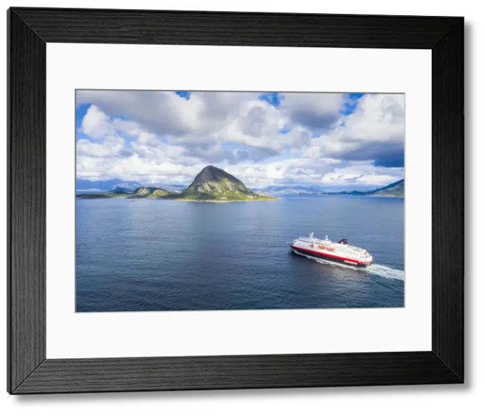 Framed Print : Aerial view of Hurtigruten ship during a daily trip from Alesund to Geirangerfjord Framed Print : Aerial view of Hurtigruten ship during a daily trip from Alesund to Geirangerfjord