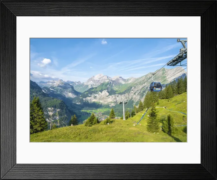 Framed Print : Cable car on way to Oeschinensee lake with Kandersteg in background, Bernese Oberland
