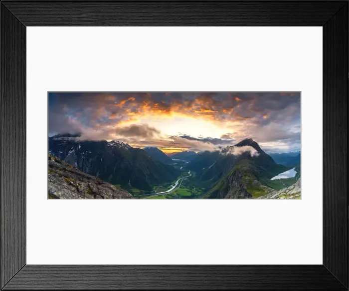 Framed Print : Sunset over the majestic Troll Wall and Venjesdalen mountain seen from Romsdalseggen