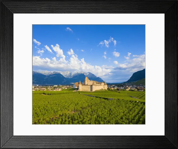 Framed Print : Aerial panoramic of Aigle Castle and village, canton of Vaud, Switzerland Framed Print : Aerial panoramic of Aigle Castle and village, canton of Vaud, Switzerland