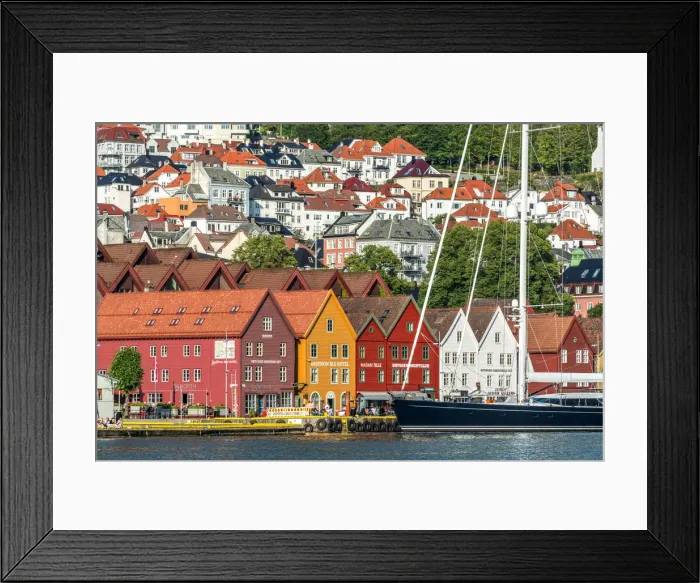 Framed Print : Traditional old timber houses in Bryggen, Bergen, Hordaland County, Norway