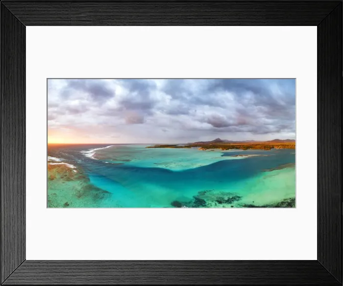 Framed Print : Aerial panoramic of turquoise lagoon and Ile aux Cerfs island, Trou d Eau Douce Framed Print : Aerial panoramic of turquoise lagoon and Ile aux Cerfs island, Trou d Eau Douce