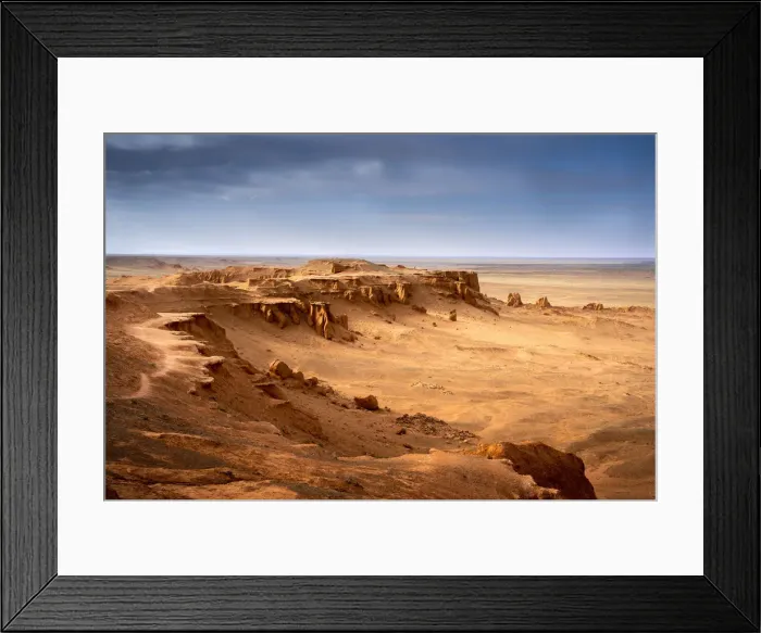 Framed Print : The orange rocks of Bayan Zag, commonly known as the Flaming Cliffs in the Gobi desert