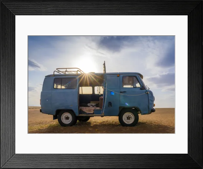 Framed Print : Soviet four wheel vehicle, a typical mongolian van, Gobi desert, Mongolia, Mongolian Framed Print : Soviet four wheel vehicle, a typical mongolian van, Gobi desert, Mongolia, Mongolian