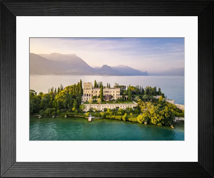 Framed Print : Aerial view of Isola del Garda with Villa Borghese, on the west side of Garda Lake, near Salo town. Garda Lake, Brescia province, Lombardy, Italy Framed Print : Aerial view of Isola del Garda with Villa Borghese, on the west side of Garda Lake, near Salo town. Garda Lake, Brescia province, Lombardy, Italy