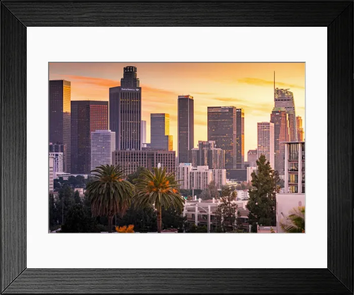 Framed Print : Los Angeles Downtown at sunset as seen from Figueroa district Framed Print : Los Angeles Downtown at sunset as seen from Figueroa district