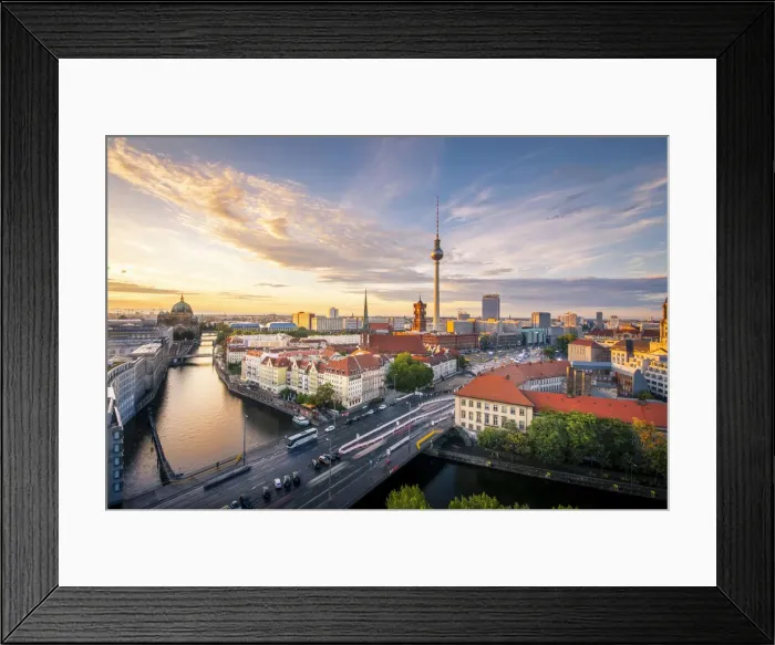 Framed Print : High view of Berlin Mitte district during sunset, with Fernsehturm tower Framed Print : High view of Berlin Mitte district during sunset, with Fernsehturm tower