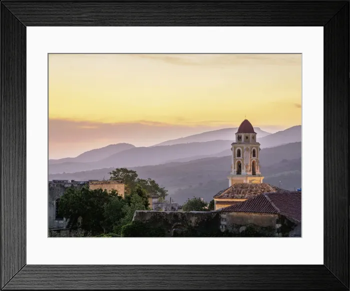 Framed Print : Townscape with San Francisco Convent Church Tower at dusk, elevated view, Trinidad Framed Print : Townscape with San Francisco Convent Church Tower at dusk, elevated view, Trinidad