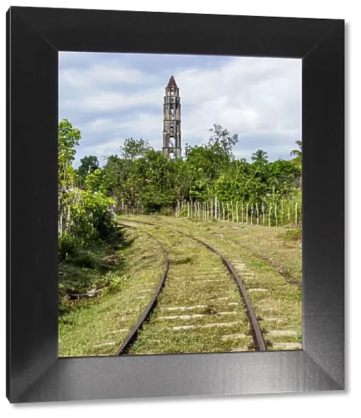 Railroad tracks and Manaca Iznaga Tower, Valle de los Ingenios, Sancti Spiritus Province