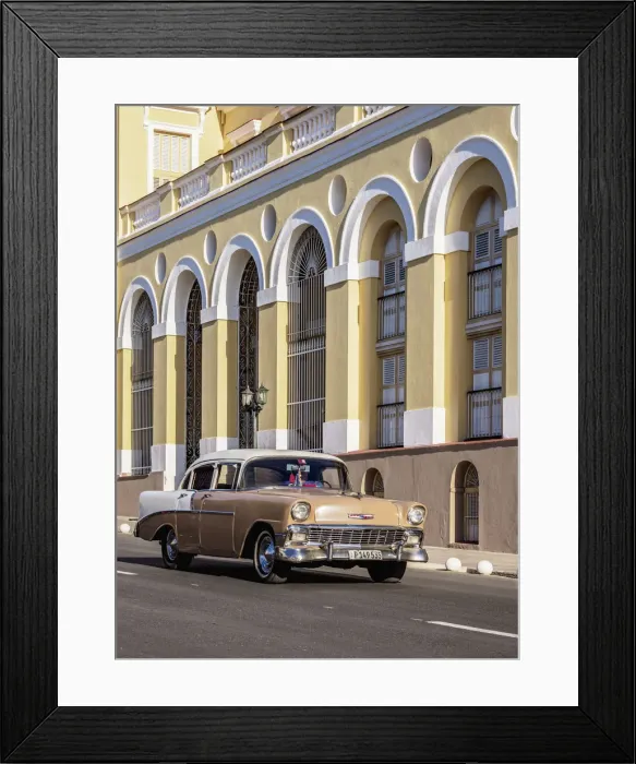 Framed Print : Vintage car passing by the Sauto Theater, Matanzas, Matanzas Province, Cuba