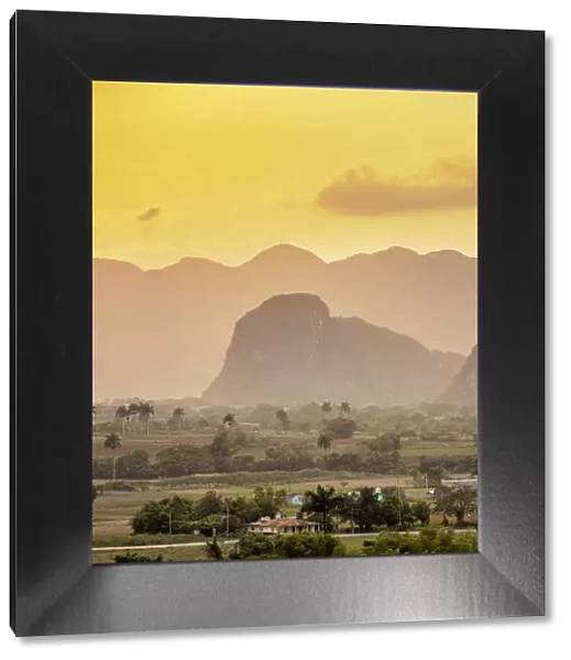 Vinales Valley at sunset, elevated view, UNESCO World Heritage Site