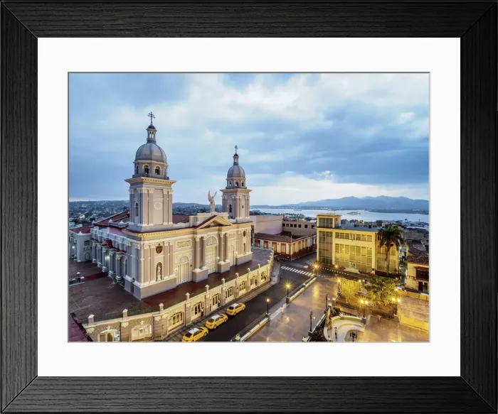 Framed Print : Nuestra Senora de la Asuncion Cathedral at dusk, elevated view, Parque Cespedes Framed Print : Nuestra Senora de la Asuncion Cathedral at dusk, elevated view, Parque Cespedes