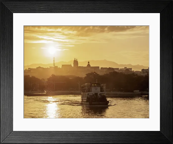 Framed Print : Cityscape at sunrise seen from the bay, Santiago de Cuba, Santiago de Cuba Province, Cuba Framed Print : Cityscape at sunrise seen from the bay, Santiago de Cuba, Santiago de Cuba Province, Cuba