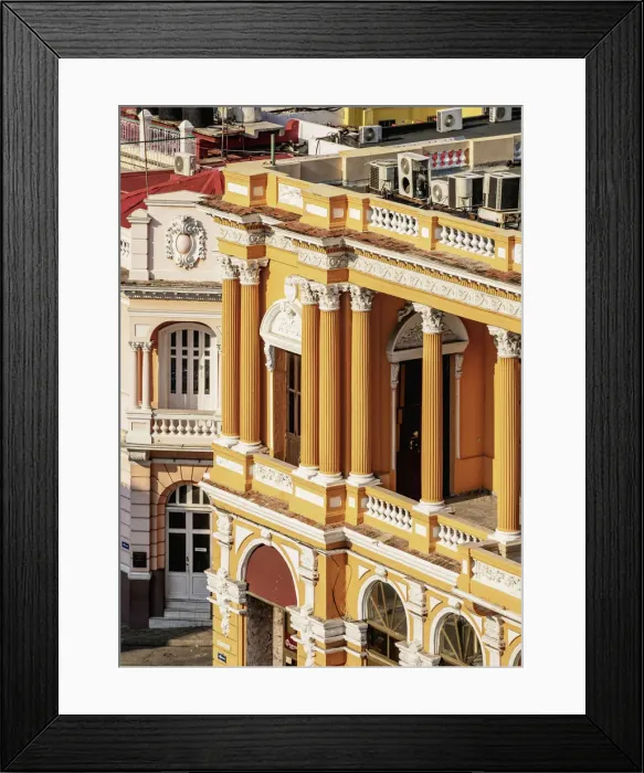 Framed Print : Casa de la Cultura Miguel Matamoros, elevated view, Parque Cespedes, Santiago de Cuba Framed Print : Casa de la Cultura Miguel Matamoros, elevated view, Parque Cespedes, Santiago de Cuba