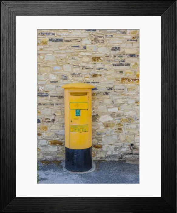Framed Print : Yellow letter box in Pano Lefkara, Lefkara Village, Cyprus Framed Print : Yellow letter box in Pano Lefkara, Lefkara Village, Cyprus