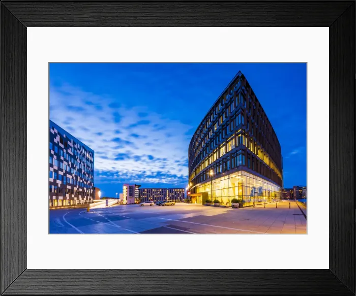 Framed Print : Aller Media building in Copenhagen by night, Denmark