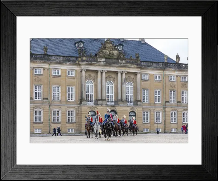Framed Print : Guards on Horseback, Changing of the Guard, Amalienborg Palace, Copenhagen, Denmark Framed Print : Guards on Horseback, Changing of the Guard, Amalienborg Palace, Copenhagen, Denmark