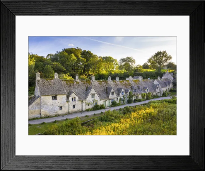 Framed Print : Aerial view of Arlington Row, Bibury, Cotswolds, Gloucestershire, England, UK Framed Print : Aerial view of Arlington Row, Bibury, Cotswolds, Gloucestershire, England, UK