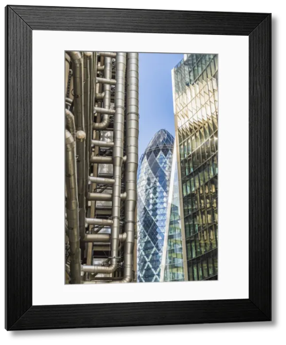 Framed Print : Lloyds of London and The Gherkin also known as the Swiss Re building, London, England, UK Framed Print : Lloyds of London and The Gherkin also known as the Swiss Re building, London, England, UK