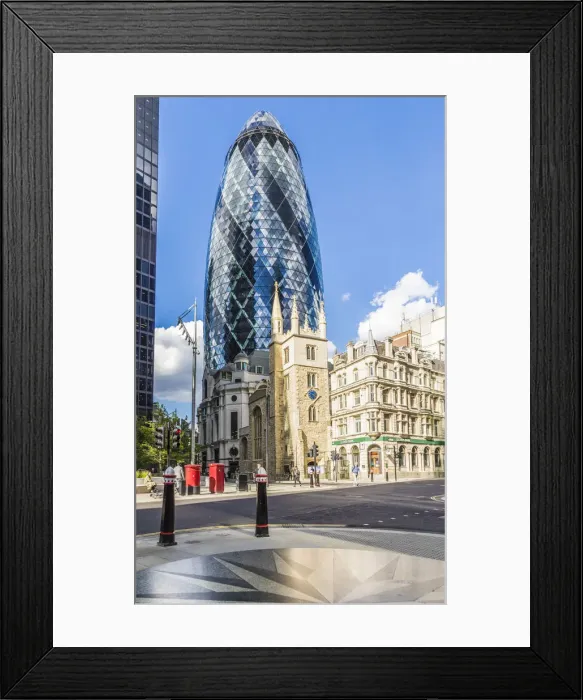 Framed Print : St Andrew Undershaft Church and The Gherkin also known as the Swiss Re building, London Framed Print : St Andrew Undershaft Church and The Gherkin also known as the Swiss Re building, London