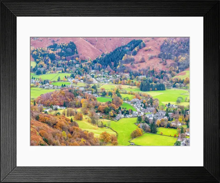 Framed Print : Views towards Grasmere village from Silver How, Cumbria, England Framed Print : Views towards Grasmere village from Silver How, Cumbria, England