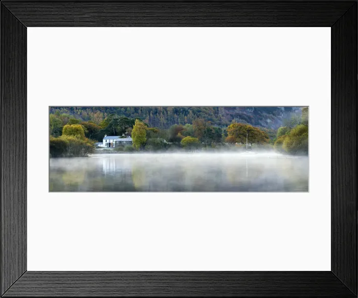 Framed Print : Cottage in Mist on Derwent Water, Lake District National Park, Cumbria, England Framed Print : Cottage in Mist on Derwent Water, Lake District National Park, Cumbria, England