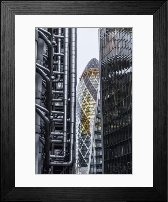 Framed Print : The Gherkin building, Lloyds building and Willis building, London, England Framed Print : The Gherkin building, Lloyds building and Willis building, London, England