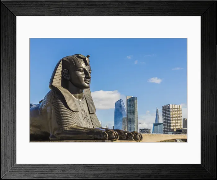 Framed Print : Sphinx statue and Cityscape, London, England Framed Print : Sphinx statue and Cityscape, London, England