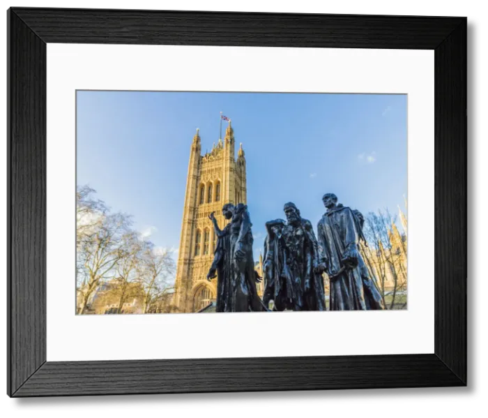 Framed Print : The Burghers of Calais statue by Auguste Rodin, and the Palace of Westminster a UNESCO Framed Print : The Burghers of Calais statue by Auguste Rodin, and the Palace of Westminster a UNESCO