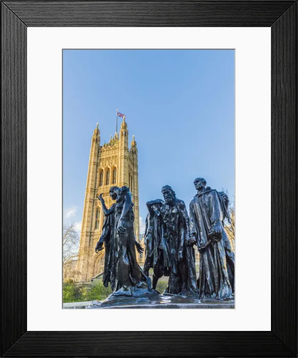 Framed Print : The Burghers of Calais statue by Auguste Rodin, and the Palace of Westminster a UNESCO Framed Print : The Burghers of Calais statue by Auguste Rodin, and the Palace of Westminster a UNESCO