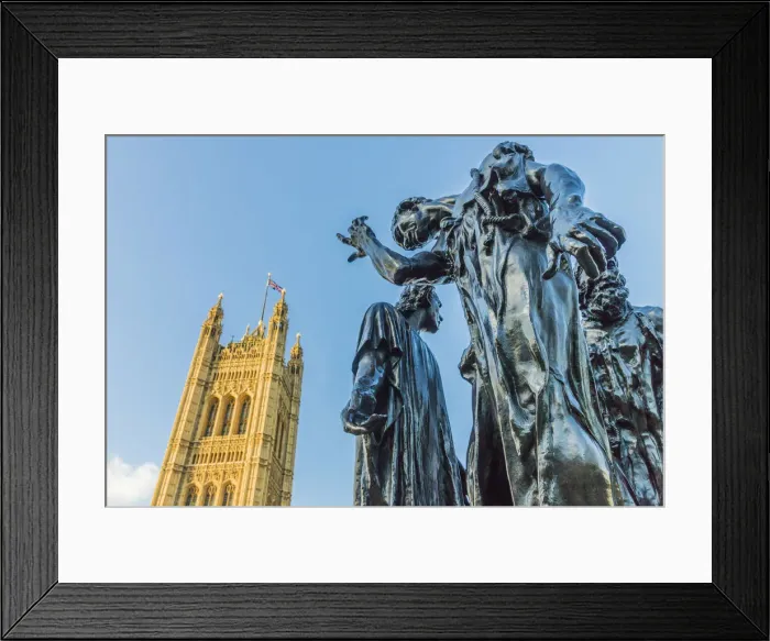 Framed Print : The Burghers of Calais statue by Auguste Rodin, and the Palace of Westminster a UNESCO Framed Print : The Burghers of Calais statue by Auguste Rodin, and the Palace of Westminster a UNESCO