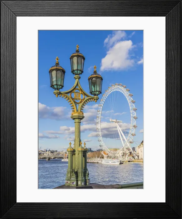 Framed Print : Street lantern and The London Eye, or the Millennium Wheel, London, England Framed Print : Street lantern and The London Eye, or the Millennium Wheel, London, England