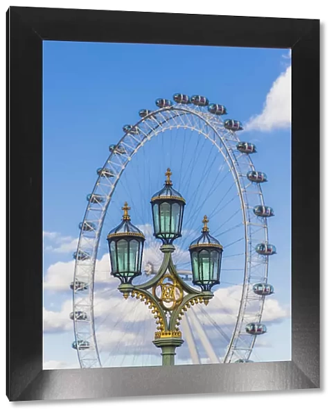 Street lantern and The London Eye, or the Millennium Wheel, London, England