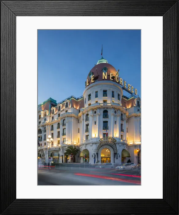 Framed Print : The Hotel Negresco at Dusk, Promenade des Anglais, Baie des Anges, Nice, South of France Framed Print : The Hotel Negresco at Dusk, Promenade des Anglais, Baie des Anges, Nice, South of France