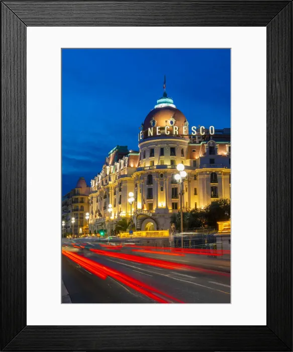 Framed Print : The Hotel Negresco at Dusk, Promenade des Anglais, Baie des Anges, Nice, South of France Framed Print : The Hotel Negresco at Dusk, Promenade des Anglais, Baie des Anges, Nice, South of France