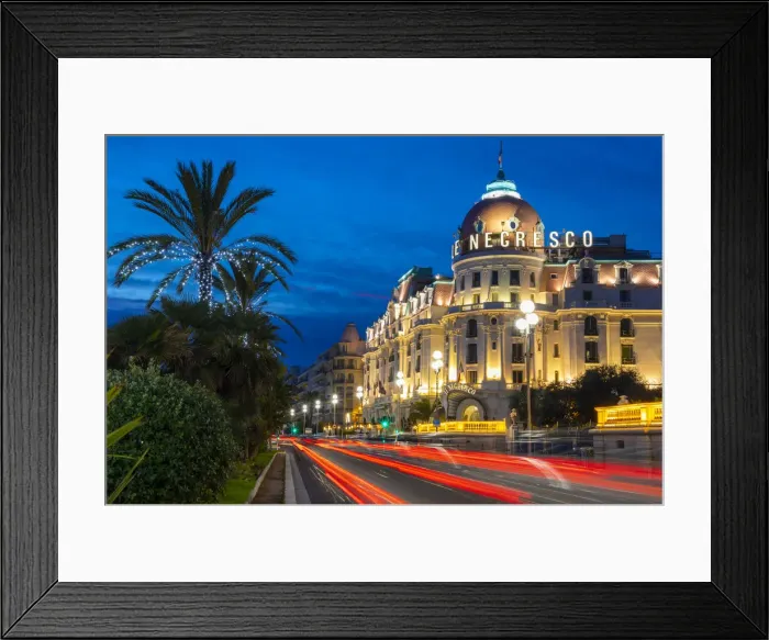 Framed Print : The Hotel Negresco at Dusk, Promenade des Anglais, Baie des Anges, Nice, South of France Framed Print : The Hotel Negresco at Dusk, Promenade des Anglais, Baie des Anges, Nice, South of France