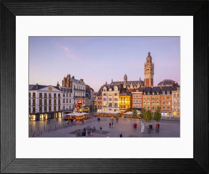 Framed Print : The Grand Place and Lille Chamber of Commerce Belfry at Dusk, Lille, France Framed Print : The Grand Place and Lille Chamber of Commerce Belfry at Dusk, Lille, France