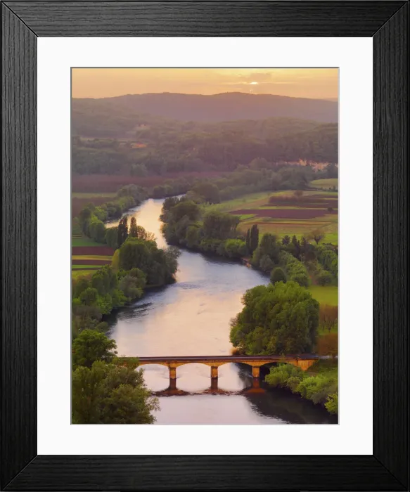 Framed Print : France, Dordogne, Aquitaine, Domme, Overview of river Dordogne and bridge Framed Print : France, Dordogne, Aquitaine, Domme, Overview of river Dordogne and bridge