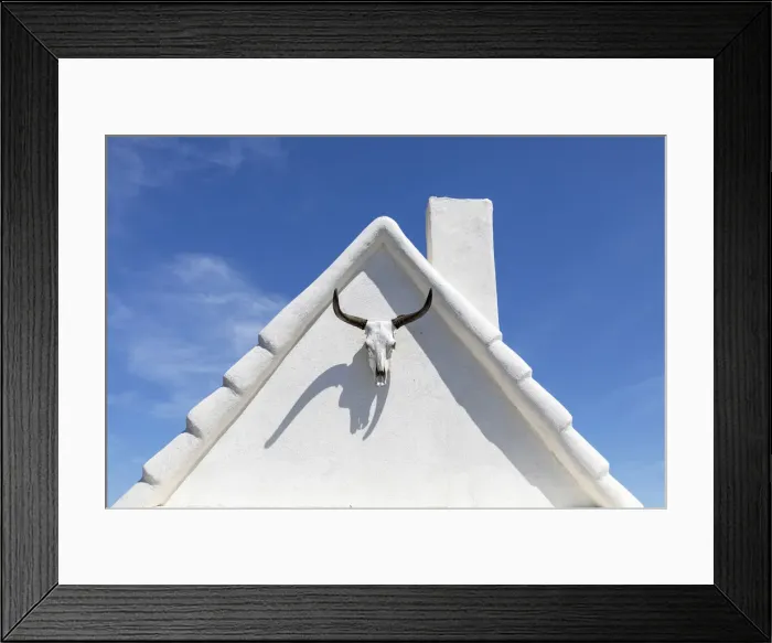 Framed Print : Europe, France, Provence-Alpes-Cote d'Azur, Bouches-du-Rhone, Camargue, Saintes-Maries-de-la-Mer, a typical guardian's house decorated with a bull's skull Framed Print : Europe, France, Provence-Alpes-Cote d'Azur, Bouches-du-Rhone, Camargue, Saintes-Maries-de-la-Mer, a typical guardian's house decorated with a bull's skull