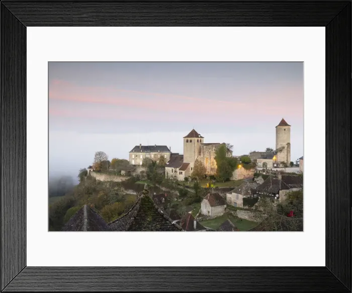 Framed Print : France, Midi-Pyrenees, Lot, Montvalent village illuminated before sunrise Framed Print : France, Midi-Pyrenees, Lot, Montvalent village illuminated before sunrise