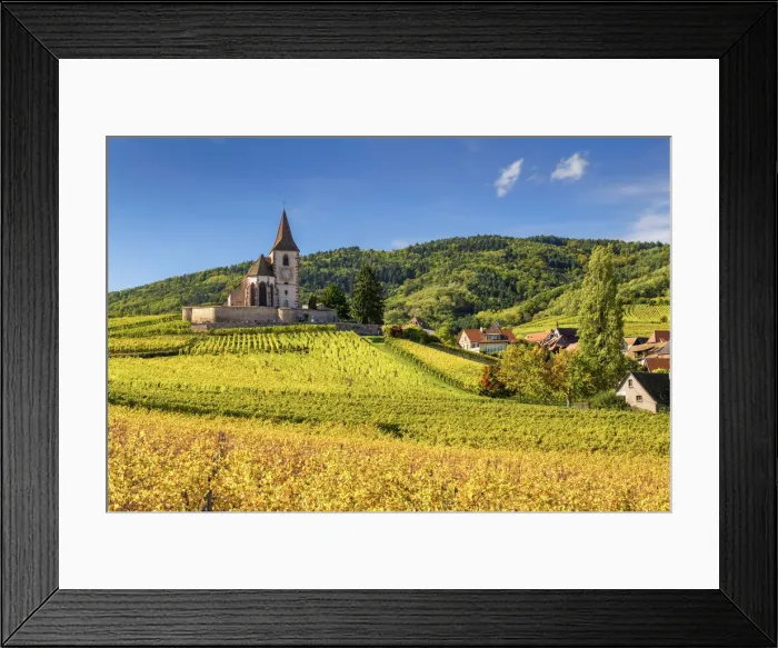 Framed Print : Church & Vineyards in Autumn, Hunawihr, Alsace, France Framed Print : Church & Vineyards in Autumn, Hunawihr, Alsace, France