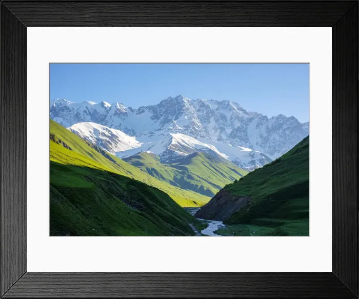 Framed Print : Shkhara peak in the massif known as the Bezingi (or Bezengi) Wall, Ushguli Framed Print : Shkhara peak in the massif known as the Bezingi (or Bezengi) Wall, Ushguli