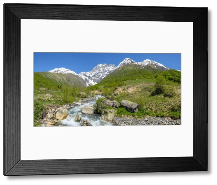 Framed Print : Ailama peak, and the source of the River Kolrudashi, Racha-Lechkhumi