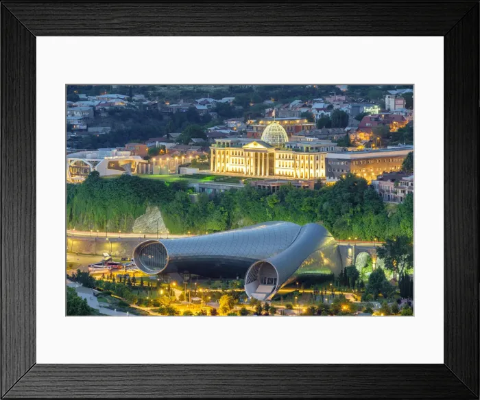 Framed Print : Concert Hall & Exhibition Center in Rike Park and Presidential Palace at night Framed Print : Concert Hall & Exhibition Center in Rike Park and Presidential Palace at night