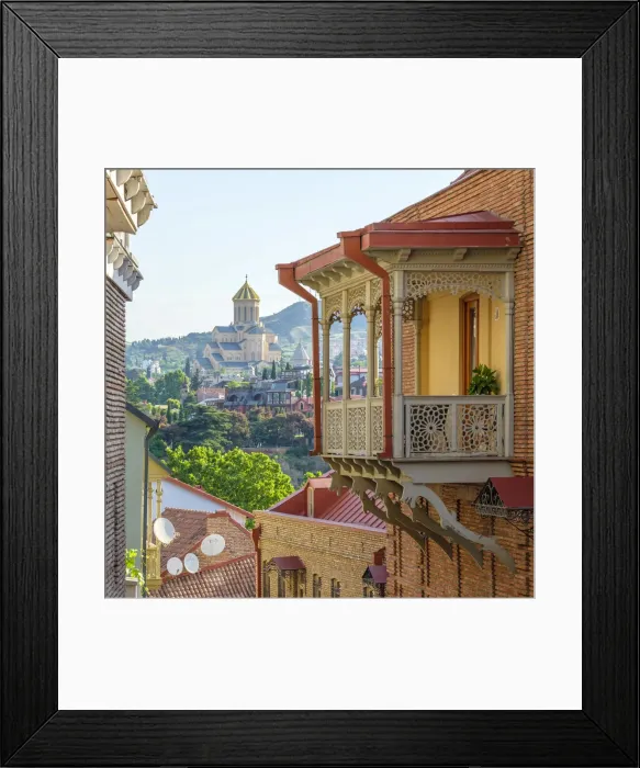 Framed Print : Buildings in old town Abanotubani bath district with Holy Trinity Cathedral in background Framed Print : Buildings in old town Abanotubani bath district with Holy Trinity Cathedral in background