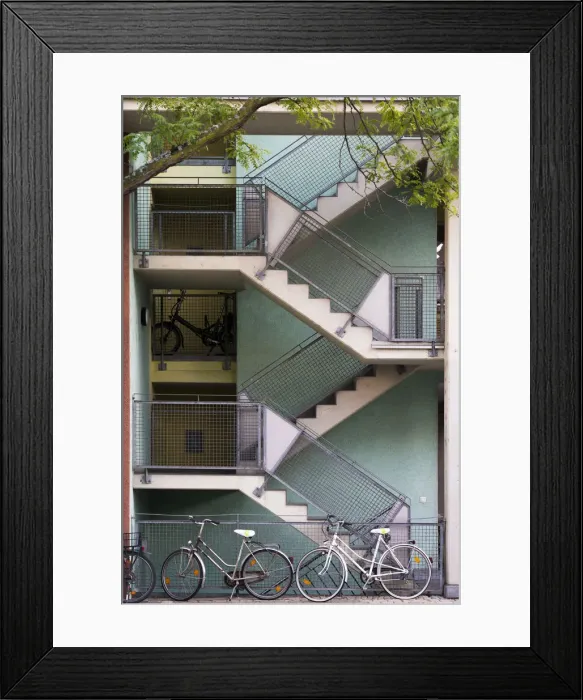 Framed Print : Bicycles parked in front of a multiple storey block house in central Nuremberg, Middle Franconia, Bavaria, Germany Framed Print : Bicycles parked in front of a multiple storey block house in central Nuremberg, Middle Franconia, Bavaria, Germany