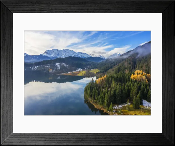 Framed Print : Aerial view on Barmsee and Wetterstein, Krun, Bavaria, Germany Framed Print : Aerial view on Barmsee and Wetterstein, Krun, Bavaria, Germany