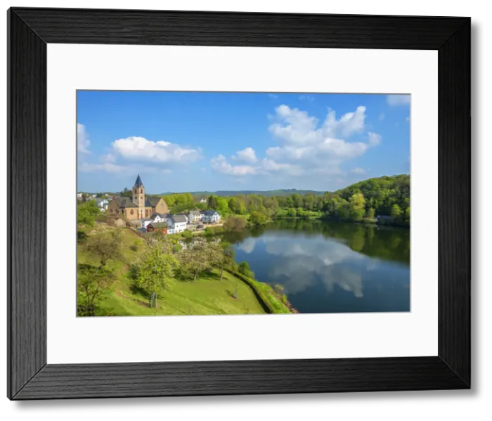 Framed Print : Ulmener Maar with Ulmen, Eifel, Rhineland-Palatinate, Germany