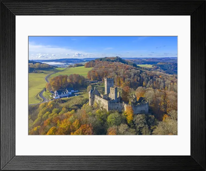Framed Print : Aerial view on Kasselburg castle, Gerolstein, Eifel, Rhineland-Palatinate, Germany Framed Print : Aerial view on Kasselburg castle, Gerolstein, Eifel, Rhineland-Palatinate, Germany